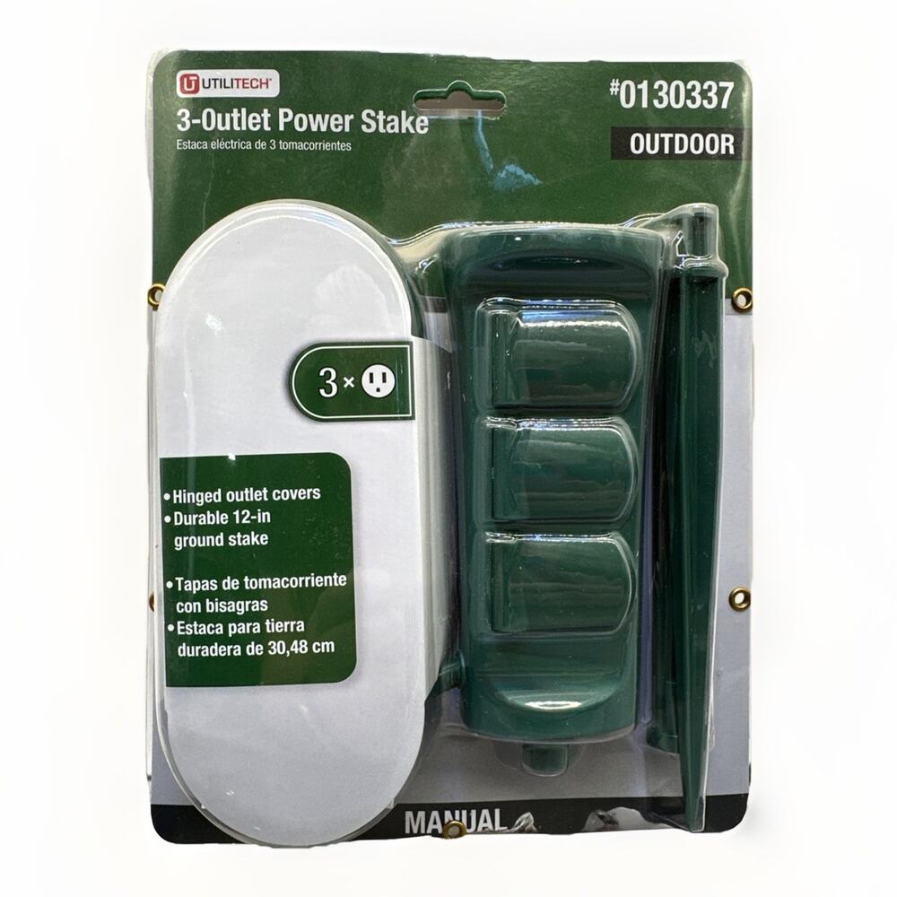 Utilitech 3-Outlet Power Stake 6ft Hinged Outlet Covers Outdoor #0130337 Green